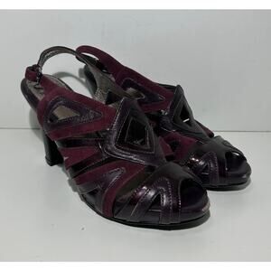SOFFT Leather Purple Sling Back Pumps Sandals Heels Peek Toe Womens 8M